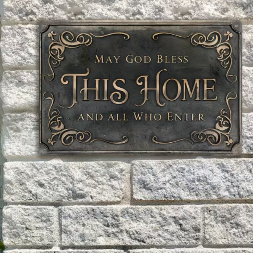 Wall Decor | God Bless Home Quote Vintage Themed 812 Inch Aluminum Sign